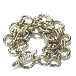 Silver Tone S Hooks Bracelet with Gold Tone